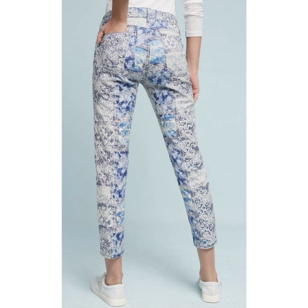 Anthropologie Pilcro Letterpress Womens Jeans 31 Stet Paisley Blue White Texture